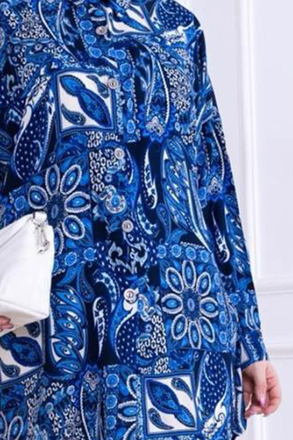 Tesettür giyim LACİVERT PAMUKLU DESENLİ GÖMLEK T 4828