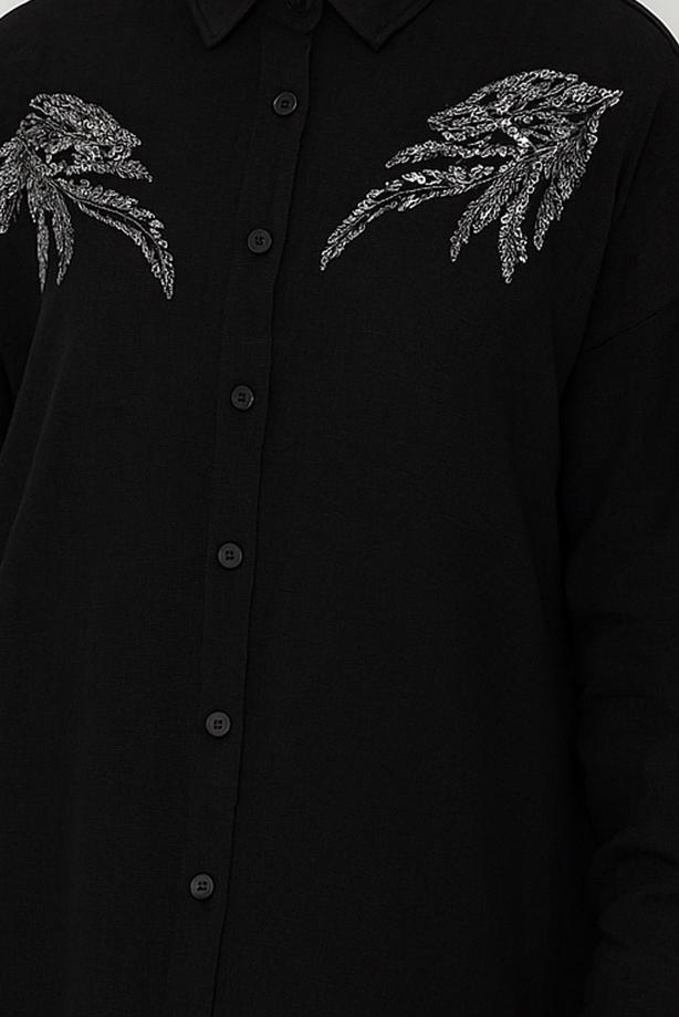 Vêtements hijab NOIR TUNIQUE À DÉTAILS DE PIERRES PRÉCIEUSES T 5069 - TRENDTESETTÜR