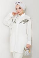 Vêtements hijab CRÈME TUNIQUE À DÉTAILS DE PIERRES PRÉCIEUSES T 5069