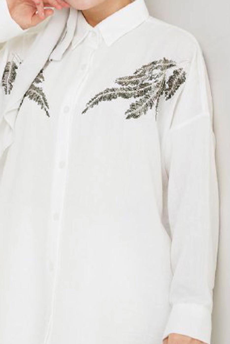 Vêtements hijab CRÈME TUNIQUE À DÉTAILS DE PIERRES PRÉCIEUSES T 5069