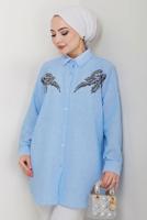 Vêtements hijab BLEU TUNIQUE À DÉTAILS DE PIERRES PRÉCIEUSES T 5069