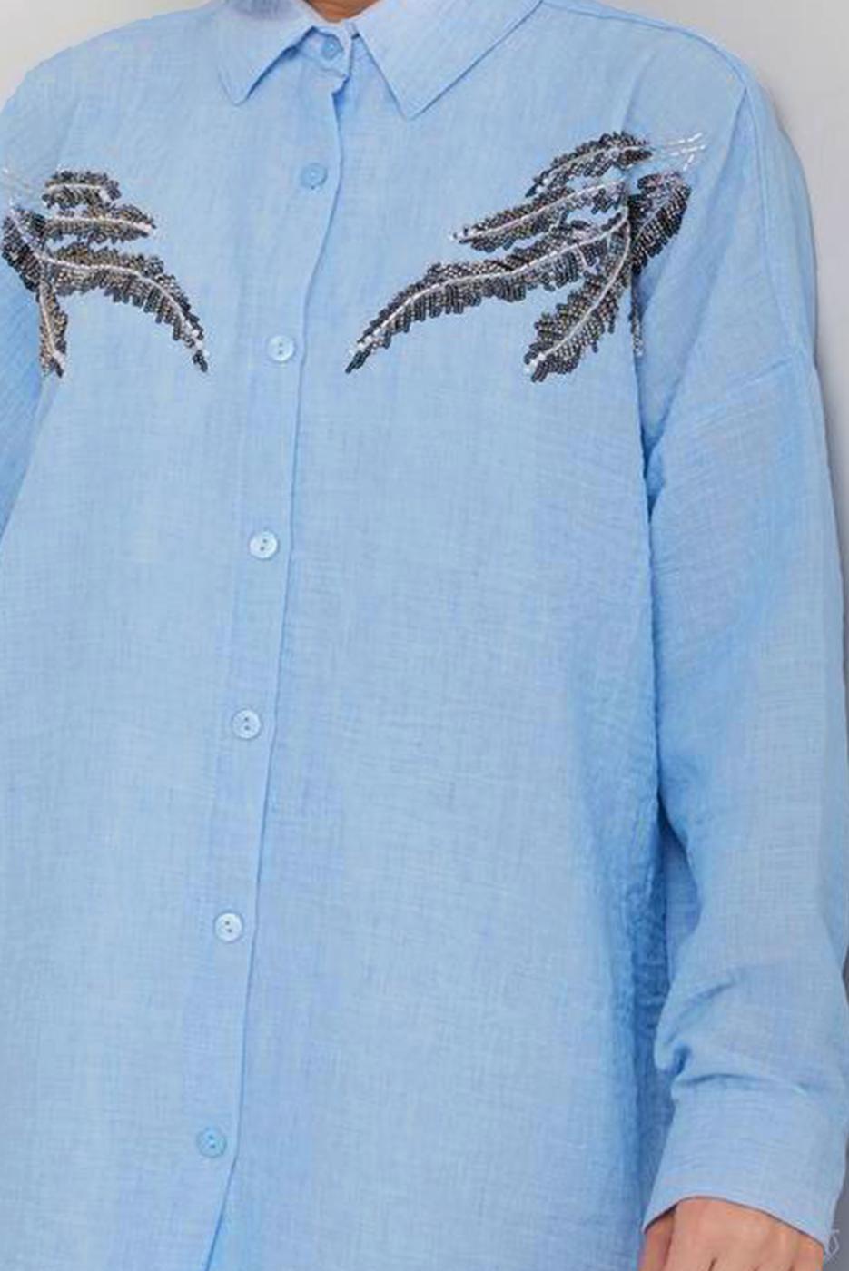 Vêtements hijab BLEU TUNIQUE À DÉTAILS DE PIERRES PRÉCIEUSES T 5069