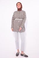 Tesettür giyim KAHVE KEMERLİ ÇİZGİLİ GÖMLEK TUNİK T 5474