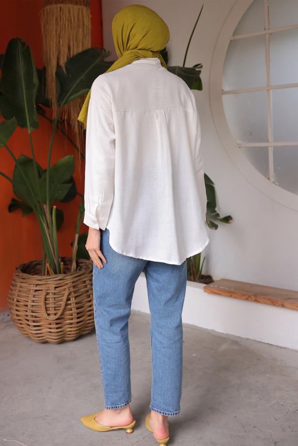 Vêtements hijab ÉCRU TUNIQUE CHEMISE EN COTON T 59516 - TRENDTESETTÜR