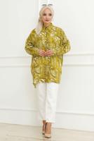 Tesettür giyim YEŞİL PAMUKLU DESENLİ GÖMLEK TUNİK T 6218