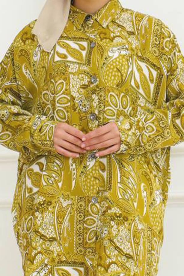 Vêtements hijab VERT TUNIQUE CHEMISE À MOTIFS T 6218 - TRENDTESETTÜR