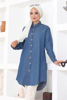 Tesettür giyim MAVİ DENİM GÖMLEK TUNİK T 6539