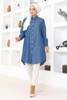 Tesettür giyim MAVİ DENİM GÖMLEK TUNİK T 6539