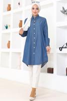 Tesettür giyim MAVİ DENİM GÖMLEK TUNİK T 6539