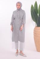 Tesettür giyim SİYAH ÇİZGİLİ UZUN TUNİK T 7174