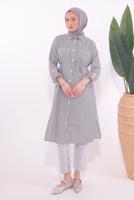 Tesettür giyim SİYAH ÇİZGİLİ UZUN TUNİK T 7174