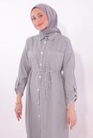Tesettür giyim SİYAH ÇİZGİLİ UZUN TUNİK T 7174