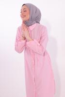 Tesettür giyim PEMBE ÇİZGİLİ UZUN TUNİK T 7174