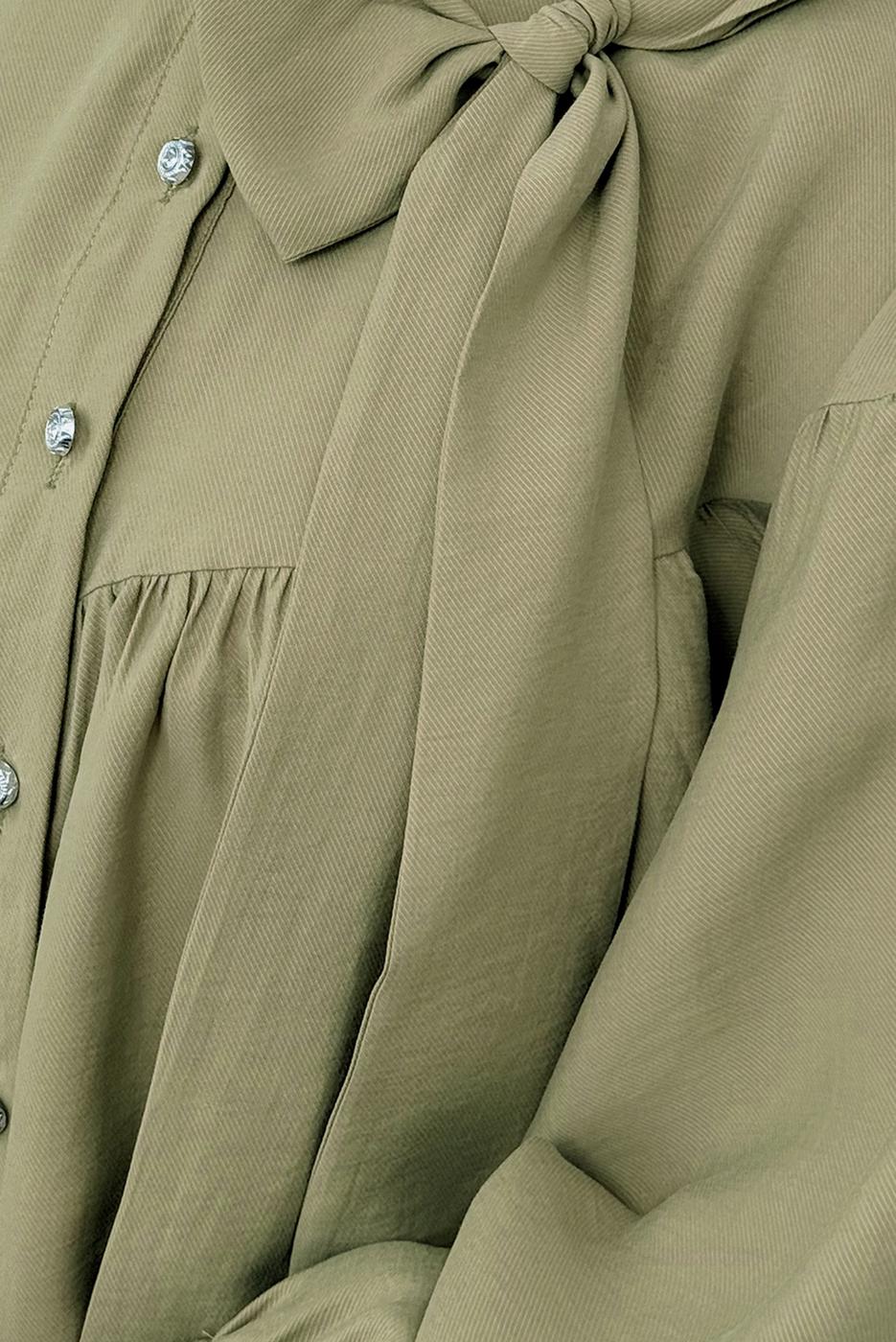 Tesettür giyim YEŞİL FİYONK DETAYLI GÖMLEK TUNİK T 7232