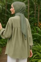 Tesettür giyim YEŞİL FİYONK DETAYLI GÖMLEK TUNİK T 7232