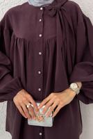 Tesettür giyim BORDO FİYONK DETAYLI GÖMLEK TUNİK T 7232