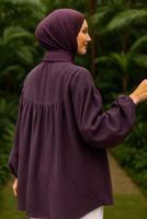 Tesettür giyim BORDO FİYONK DETAYLI GÖMLEK TUNİK T 7232