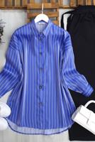 Vêtements hijab BLEU TUNIQUE CHEMISE À RAYURES T 7398