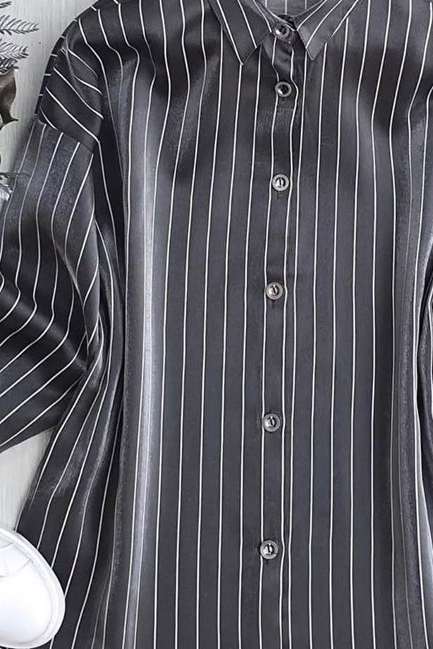 Vêtements hijab GRIS TUNIQUE CHEMISE À RAYURES T 7398 - TRENDTESETTÜR