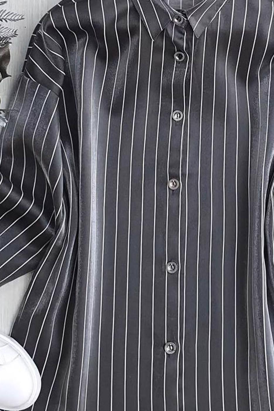 Vêtements hijab GRIS TUNIQUE CHEMISE À RAYURES T 7398