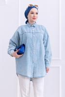 Tesettür giyim MAVİ PAMUKLU DENİM GÖMLEK TUNİK T 8612