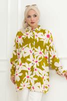 Tesettür giyim YEŞİL ÇİÇEK DESENLİ GÖMLEK TUNİK T 8956