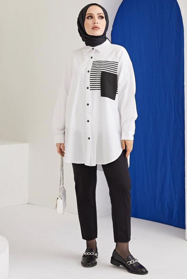 Vêtements hijab BLANC TUNIQUE CHEMISE T 90416 - TRENDTESETTÜR