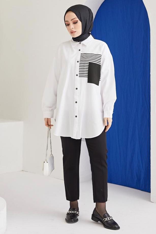 Vêtements hijab BLANC TUNIQUE CHEMISE T 90416 - TRENDTESETTÜR