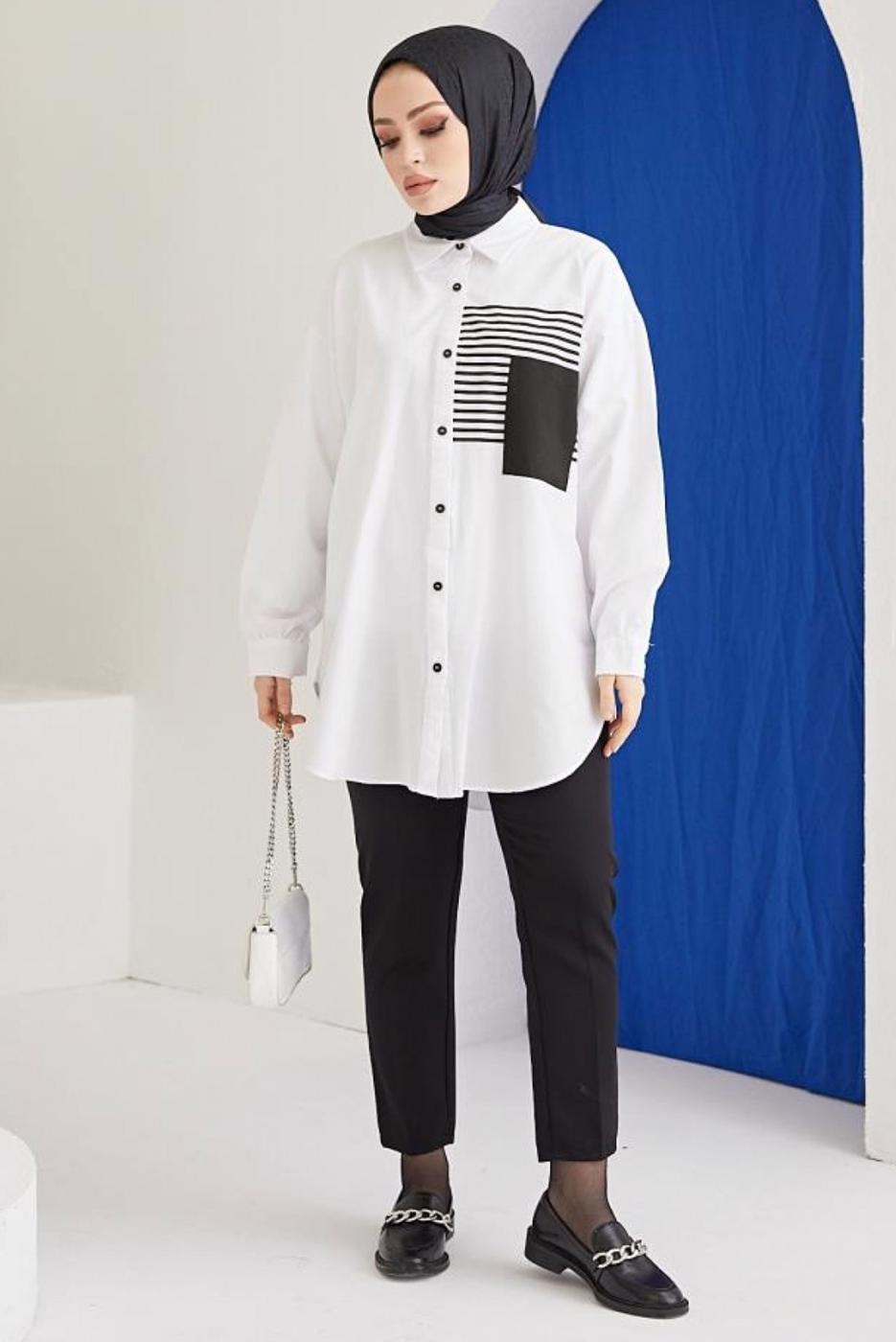 Tesettür giyim BEYAZ GÖMLEK TUNİK T 90416
