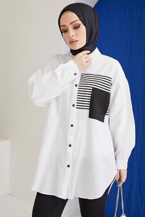 Vêtements hijab BLANC TUNIQUE CHEMISE T 90416 - TRENDTESETTÜR