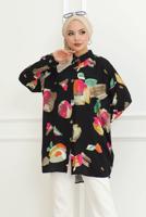 Tesettür giyim SİYAH DESENLİ GÖMLEK TUNİK T 9327