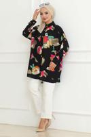 Tesettür giyim SİYAH DESENLİ GÖMLEK TUNİK T 9327