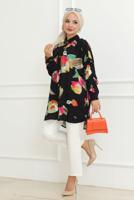 Tesettür giyim SİYAH DESENLİ GÖMLEK TUNİK T 9327