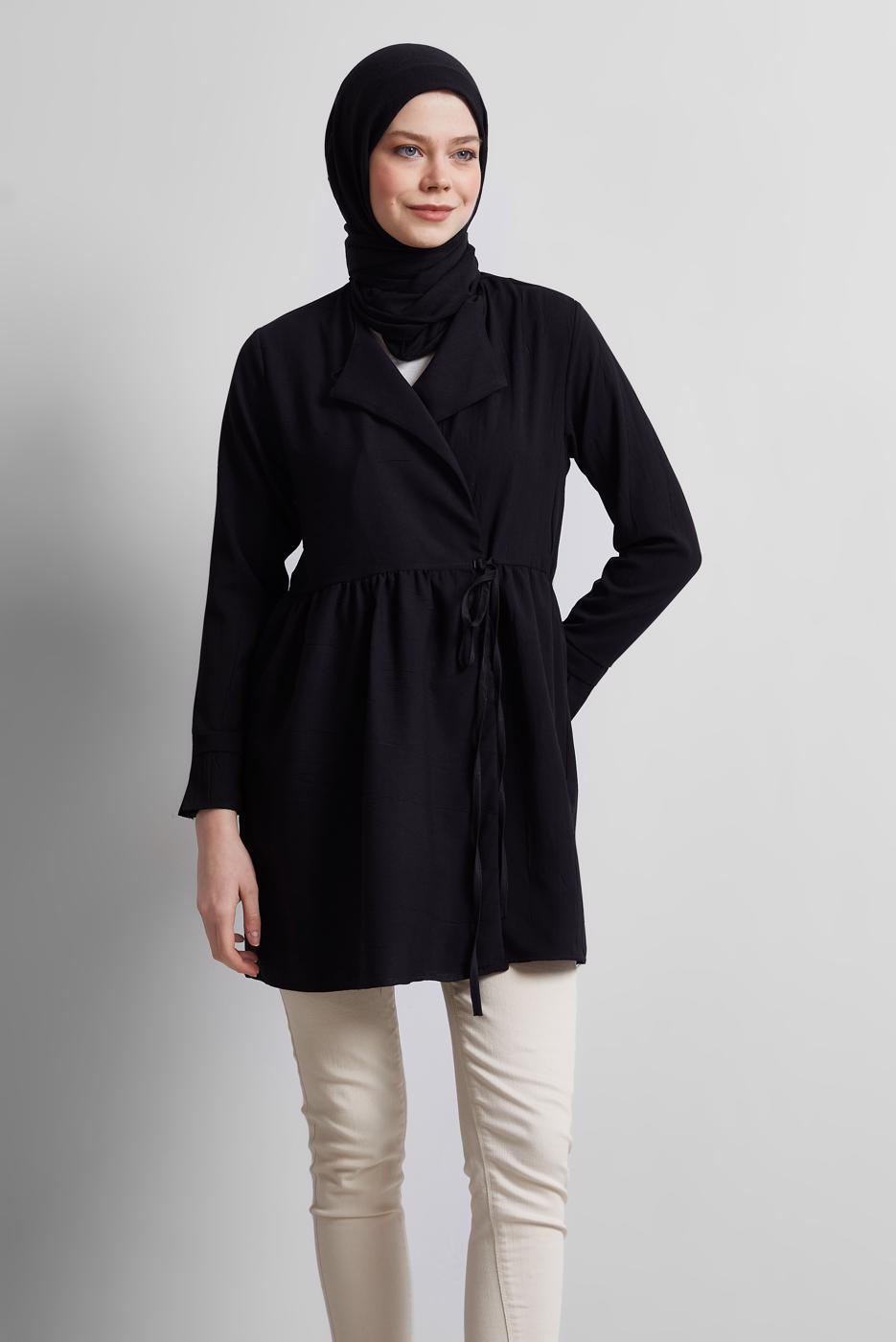 Vêtements hijab NOIR TUNIQUE À DÉTAILS NOUÉS T 9816