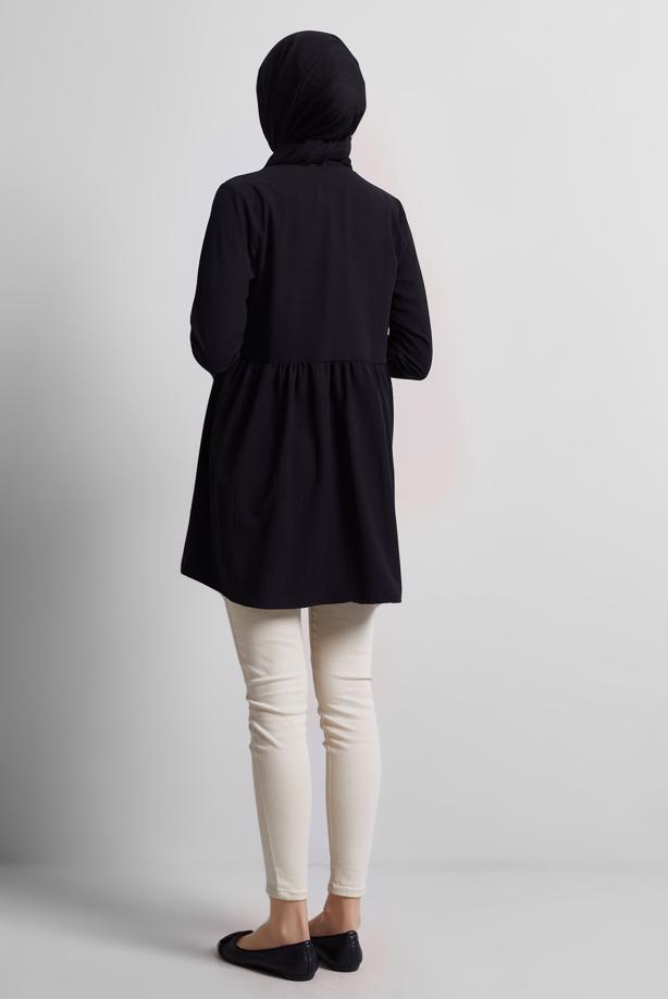 Vêtements hijab NOIR TUNIQUE À DÉTAILS NOUÉS T 9816 - TRENDTESETTÜR