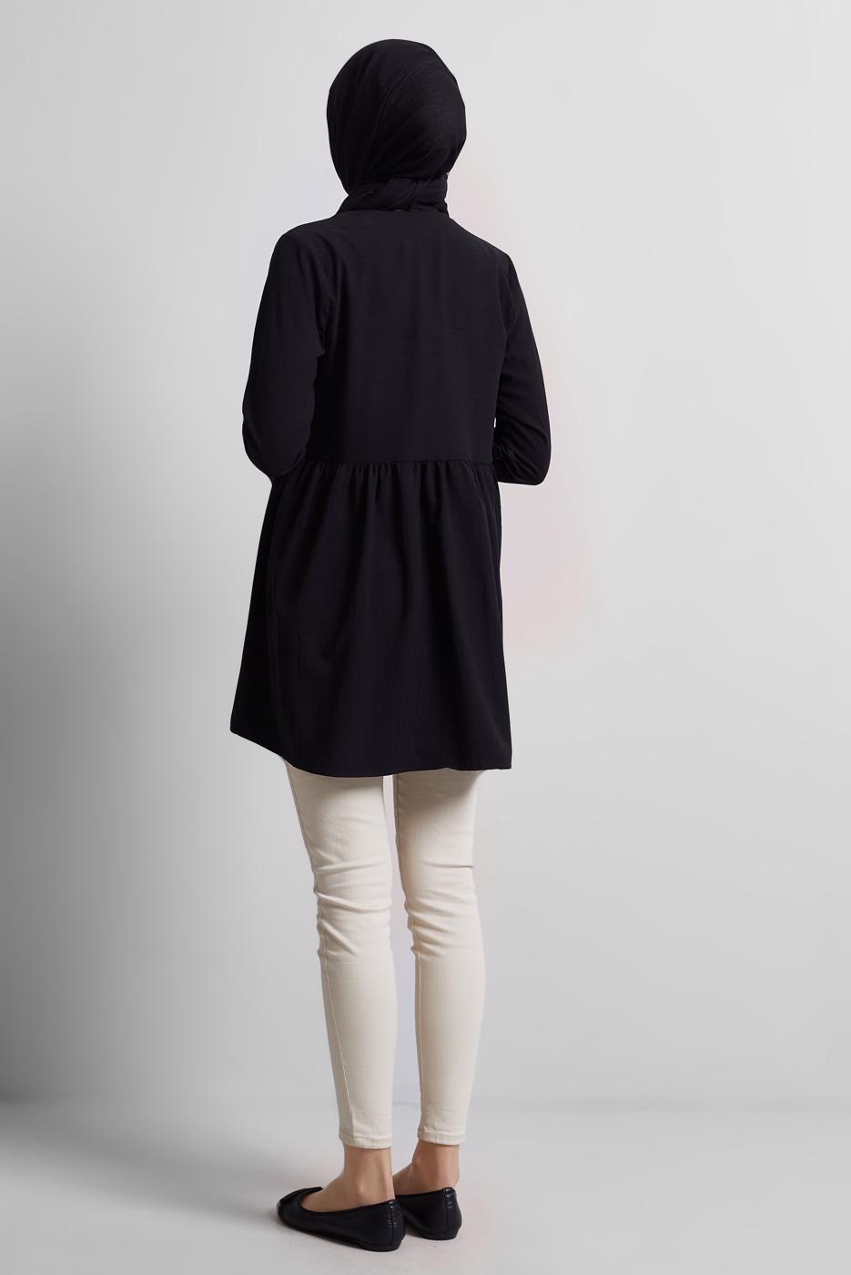 Vêtements hijab NOIR TUNIQUE À DÉTAILS NOUÉS T 9816