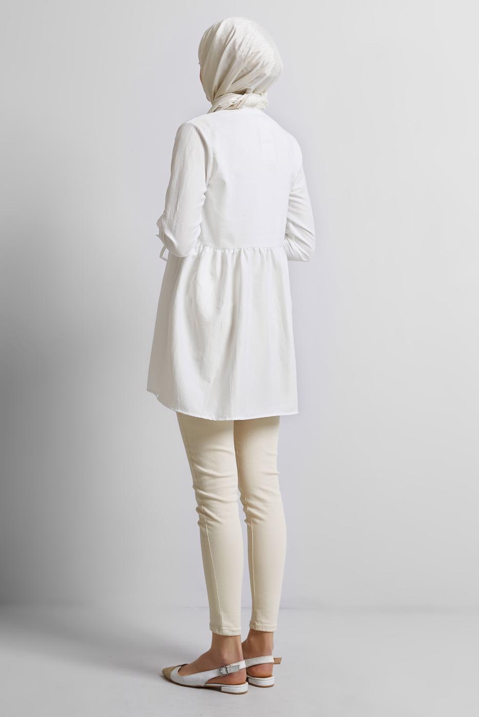 Vêtements hijab BLANC TUNIQUE À DÉTAILS NOUÉS T 9816