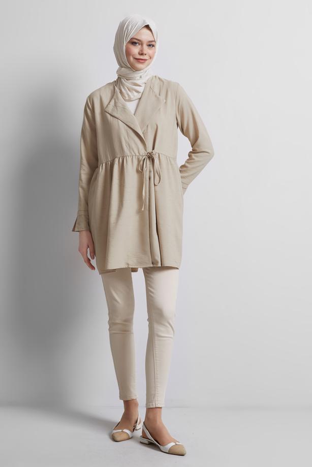 Vêtements hijab BEIGE TUNIQUE À DÉTAILS NOUÉS T 9816 - TRENDTESETTÜR