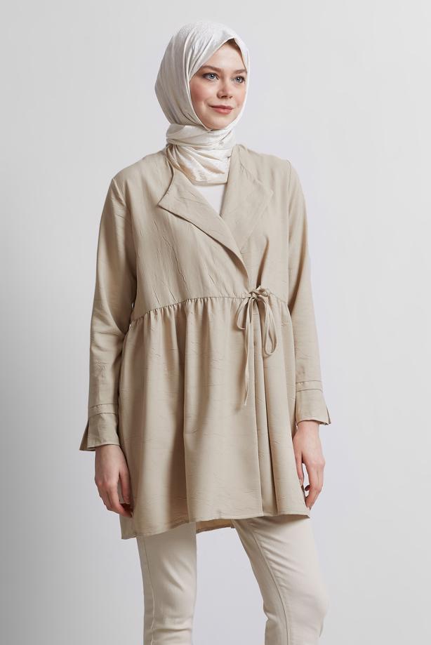 Vêtements hijab BEIGE TUNIQUE À DÉTAILS NOUÉS T 9816 - TRENDTESETTÜR