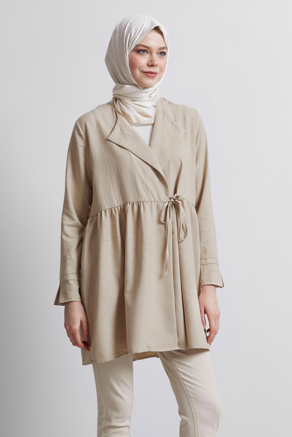 Vêtements hijab BEIGE TUNIQUE À DÉTAILS NOUÉS T 9816