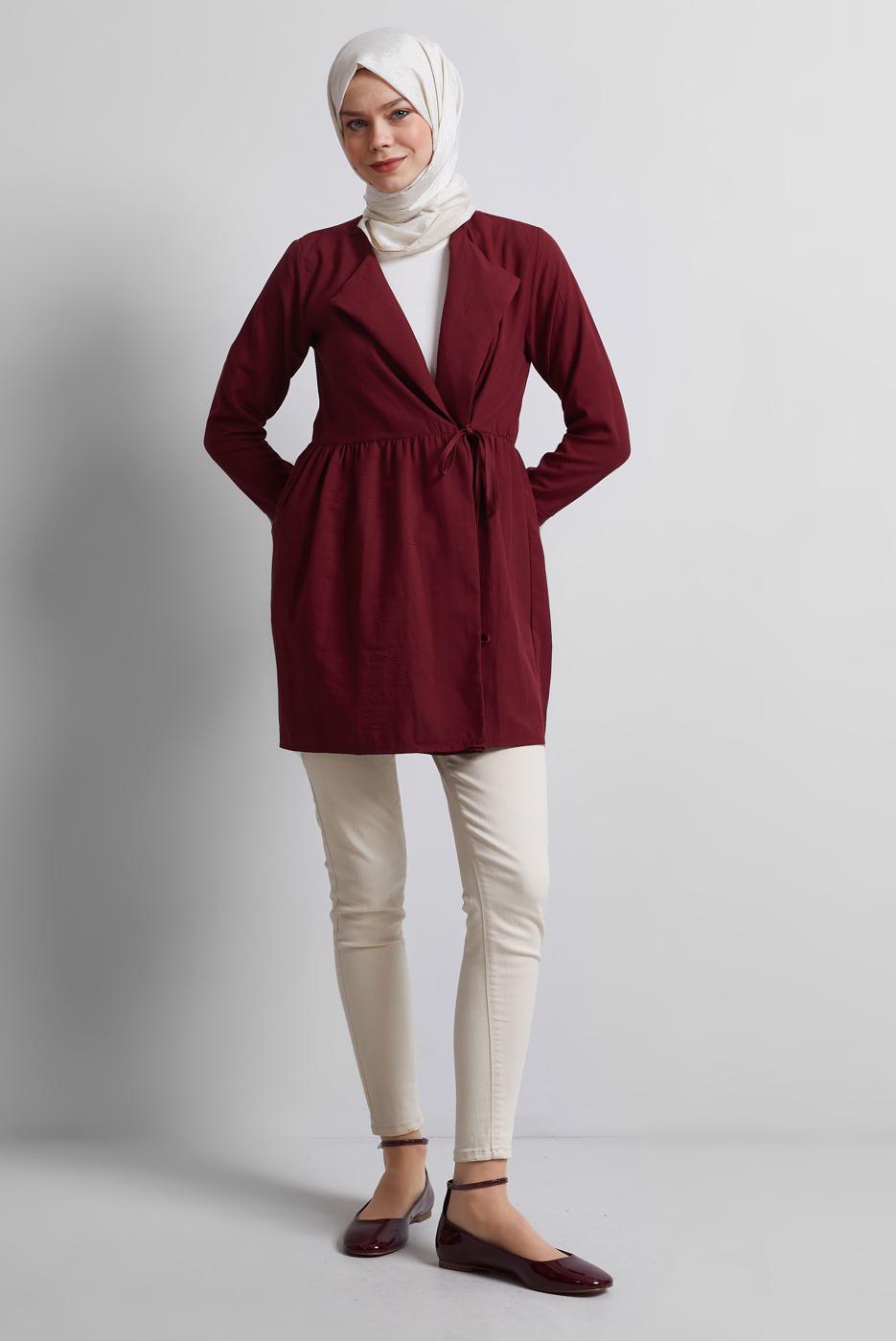 Vêtements hijab ROUGE BORDEAUX TUNIQUE À DÉTAILS NOUÉS T 9816