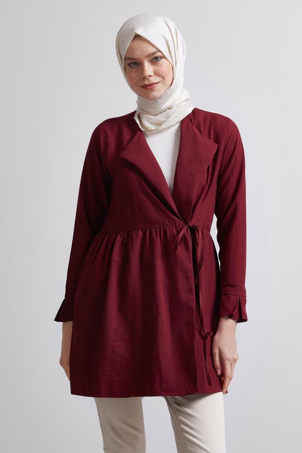 Vêtements hijab ROUGE BORDEAUX TUNIQUE À DÉTAILS NOUÉS T 9816 - TRENDTESETTÜR