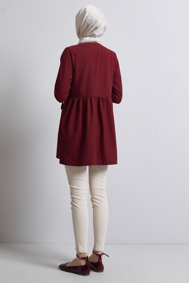 Vêtements hijab ROUGE BORDEAUX TUNIQUE À DÉTAILS NOUÉS T 9816 - TRENDTESETTÜR