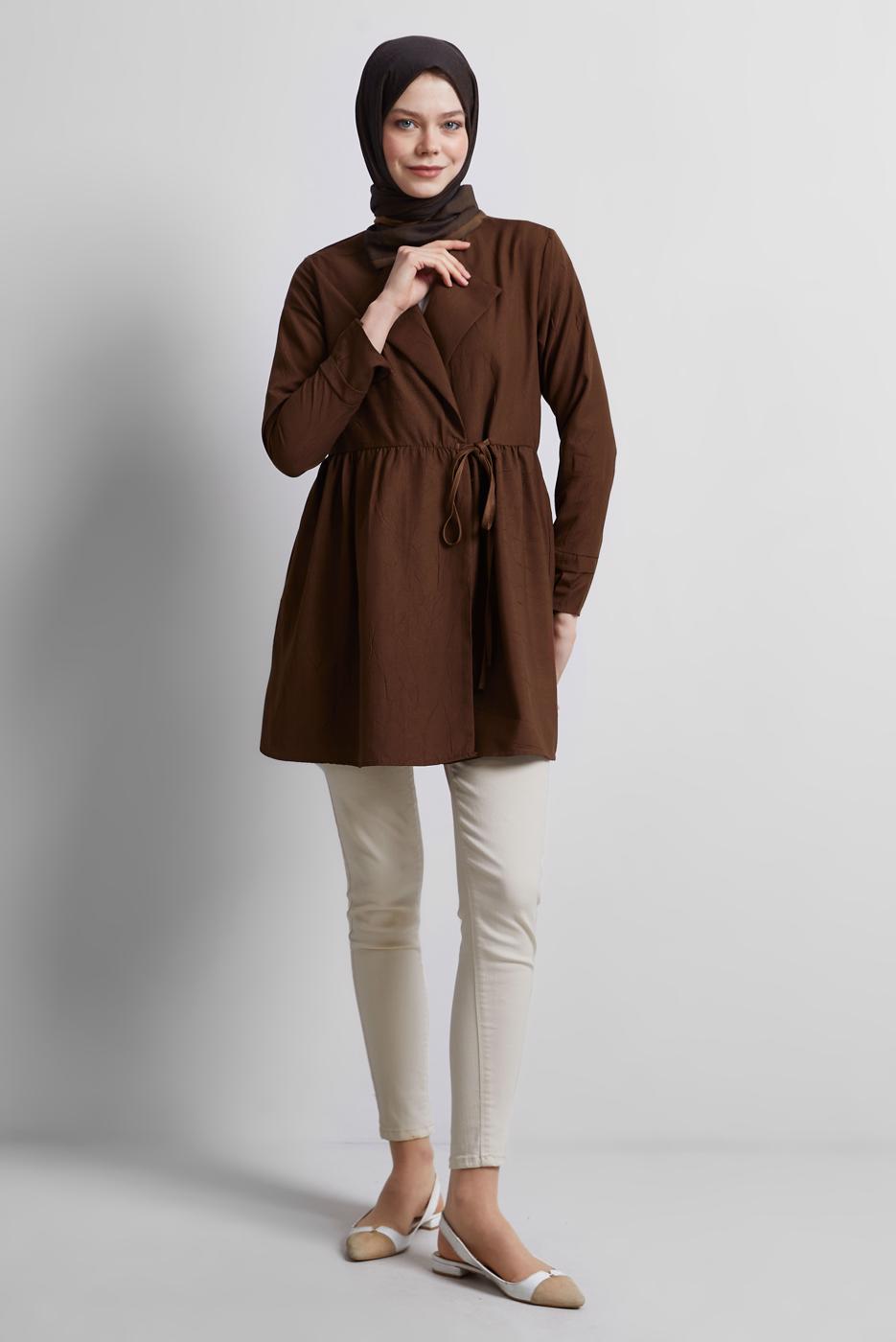 Vêtements hijab BRUN TUNIQUE À DÉTAILS NOUÉS T 9816