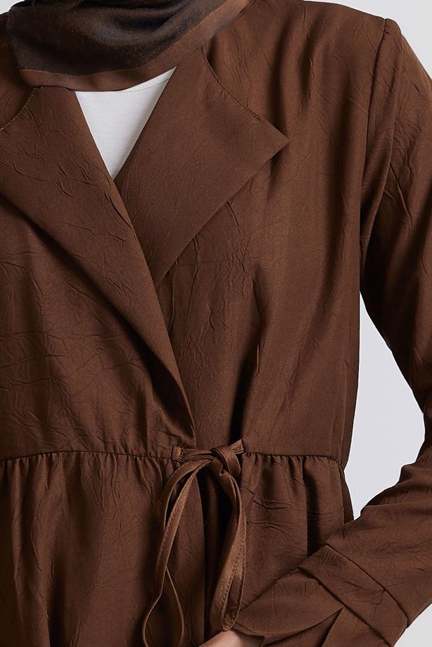 Vêtements hijab BRUN TUNIQUE À DÉTAILS NOUÉS T 9816 - TRENDTESETTÜR