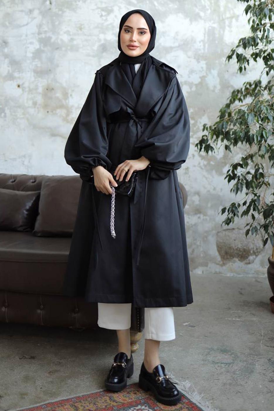 Vêtements hijab NOIR TRENCH-COAT CEINTURÉ T 25842