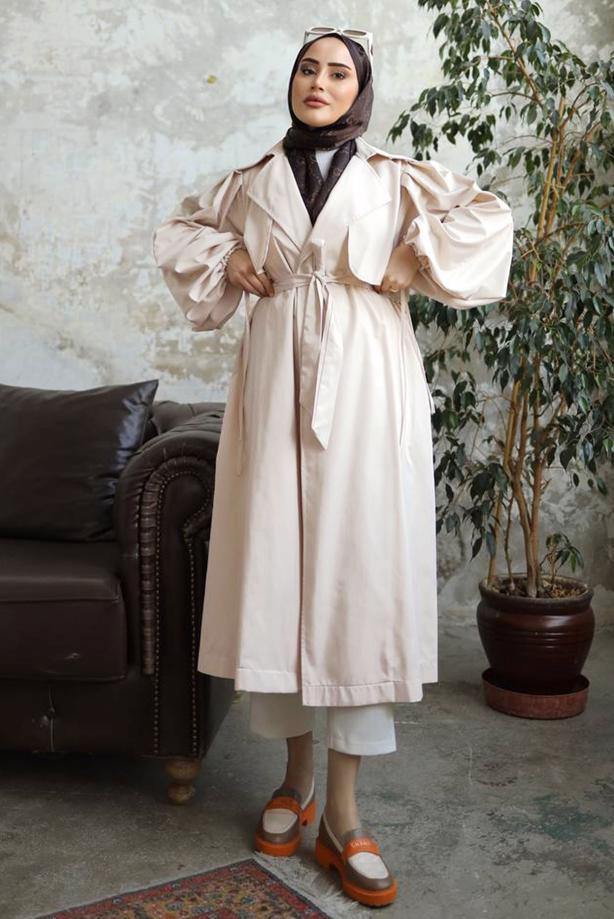 Vêtements hijab BEIGE TRENCH-COAT CEINTURÉ T 25842 - TRENDTESETTÜR