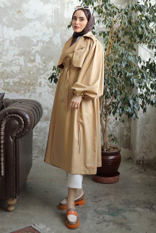 Vêtements hijab BRUN TRENCH-COAT CEINTURÉ T 25842 - TRENDTESETTÜR