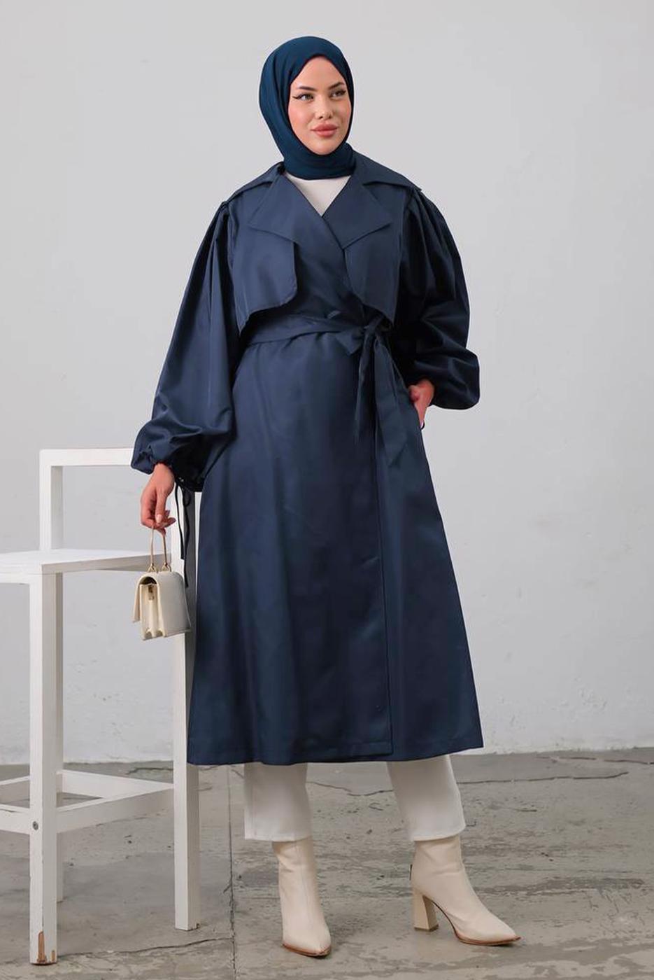 Vêtements hijab BLEU MARINE TRENCH-COAT CEINTURÉ T 25842