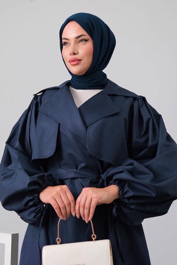 Vêtements hijab BLEU MARINE TRENCH-COAT CEINTURÉ T 25842 - TRENDTESETTÜR